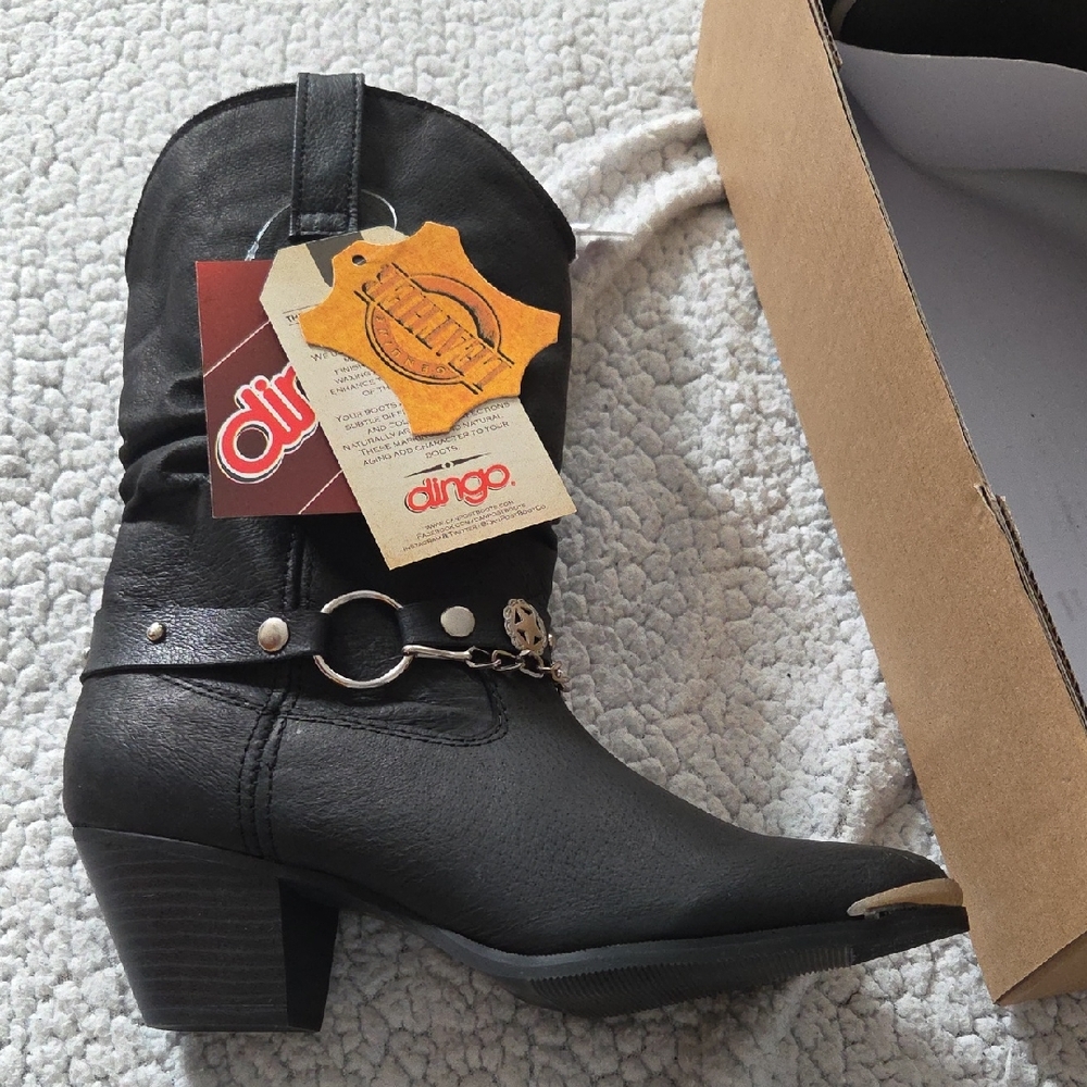 Dingo Black Heeled Boots with Chain Detail